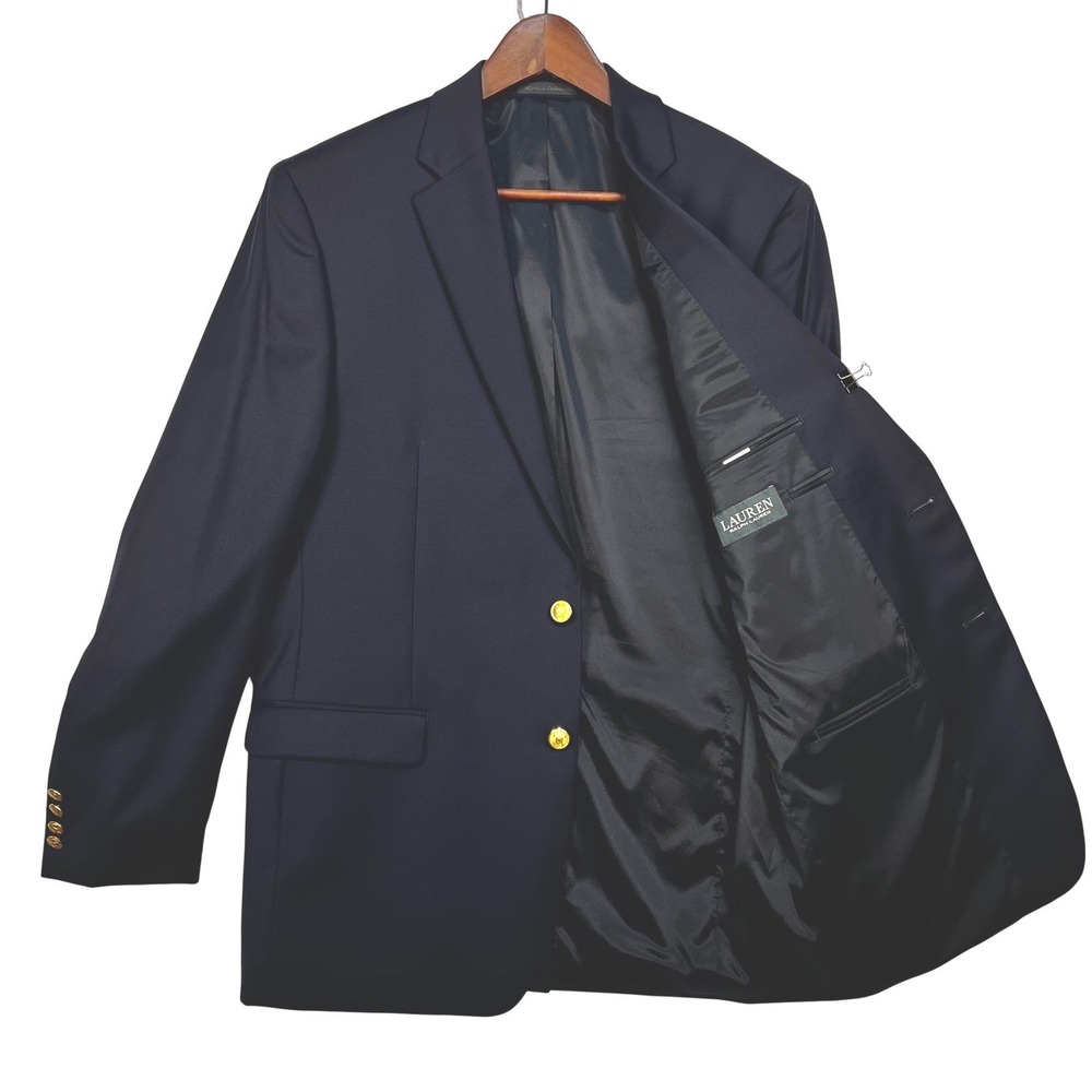 Lauren Ralph Lauren Blazer Men 42L Navy Blue Gold Buttons Wool Sportcoat Jacket
